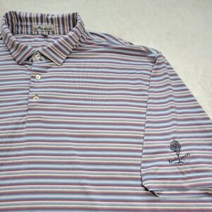Peter Millar Polo Shirt Men's 2XL Golf Preformance Red White Blue Striped